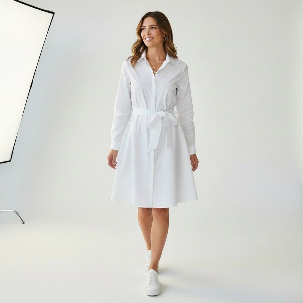 Banana Republic Long Sleeve Belted Shirt Dress NWT Women's Sz 10 White Casual